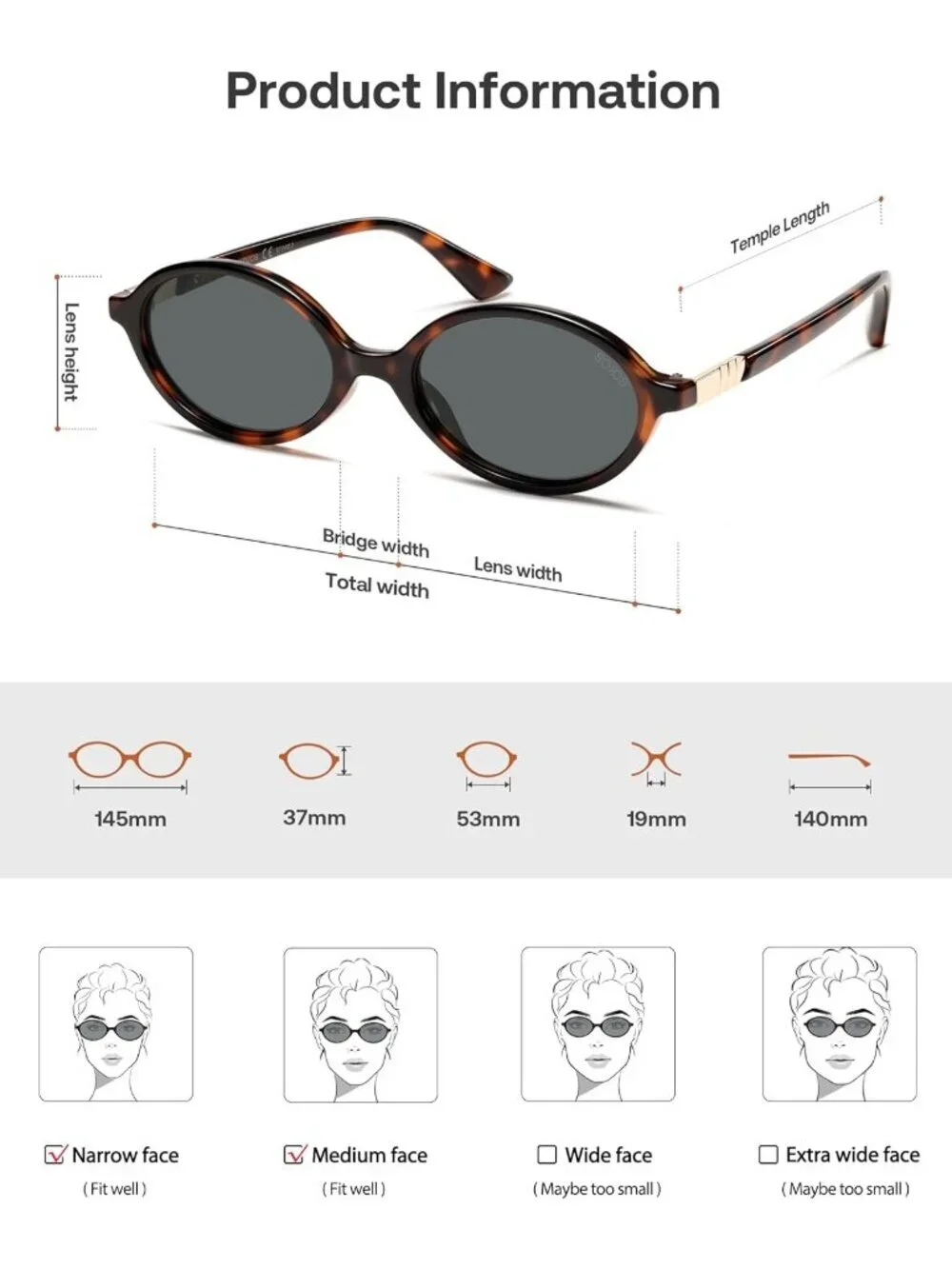 SOJOS Women's Brown Grey Polarized Retro Oval Sunglasses Vintage Trendy Designer